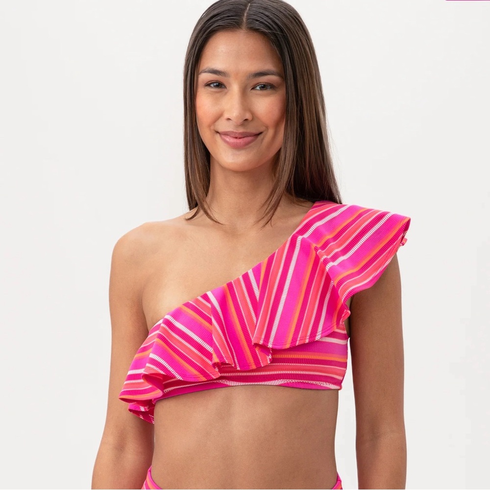 NWT Trina Turk one shoulder Ruffle Bandeau Bikini Swim Top